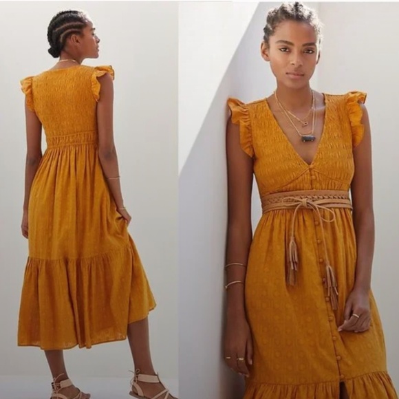Anthropologie Yellow Peregrine Ruffled Midi Dress - Picture 5 of 5